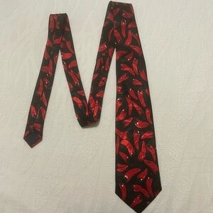Steven Harris Men's Black Chili Pepper Novelty Print Polyester Necktie